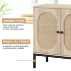 Madia in Rattan - Mobile Contenitore a 2 Livelli con Ripiani Regolabili per Sala da Pranzo, Salotto e Ingresso