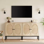 Madia in Rattan - Mobile Contenitore a 2 Livelli con Ripiani Regolabili per Sala da Pranzo, Salotto e Ingresso