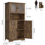 Acekool Armadietto Contenitore Alto 128 cm con Ante in Vetro, Ripiani Regolabili, Credenza Dispensa Mobile Bar per Cucina Soggiorno