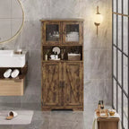 Acekool Armadietto Contenitore Alto 128 cm con Ante in Vetro, Ripiani Regolabili, Credenza Dispensa Mobile Bar per Cucina Soggiorno