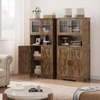 Acekool Armadietto Contenitore Alto 128 cm con Ante in Vetro, Ripiani Regolabili, Credenza Dispensa Mobile Bar per Cucina Soggiorno