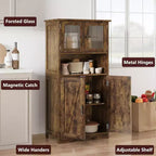 Acekool Armadietto Contenitore Alto 128 cm con Ante in Vetro, Ripiani Regolabili, Credenza Dispensa Mobile Bar per Cucina Soggiorno