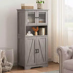 Acekool Armadietto Contenitore Alto 128 cm con Ante in Vetro, Ripiani Regolabili, Credenza Dispensa Mobile Bar per Cucina Soggiorno