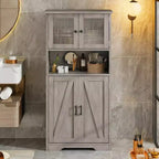 Acekool Armadietto Contenitore Alto 128 cm con Ante in Vetro, Ripiani Regolabili, Credenza Dispensa Mobile Bar per Cucina Soggiorno