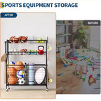 Organizzatore per attrezzature sportive da garage, organizer per attrezzature sportive di grande capacità con ganci e cestini, carrello porta palloni su ruote