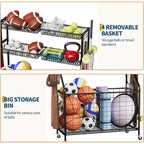 Organizzatore per attrezzature sportive da garage, organizer per attrezzature sportive di grande capacità con ganci e cestini, carrello porta palloni su ruote