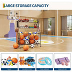 Organizzatore per attrezzature sportive da garage, organizer per attrezzature sportive di grande capacità con ganci e cestini, carrello porta palloni su ruote