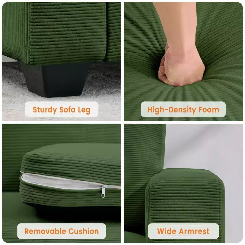 Divano Moderno 2 Posti, Divano Oversize in Corduroy con Fodera Lavabile, Seduta Profonda con Bracciolo Largo, Comodo Divano Cloud per Soggiorno, Camera da Letto, Ufficio