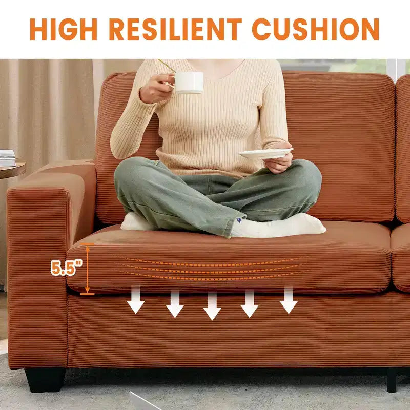 Divano Moderno 2 Posti, Divano Oversize in Corduroy con Fodera Lavabile, Seduta Profonda con Bracciolo Largo, Comodo Divano Cloud per Soggiorno, Camera da Letto, Ufficio