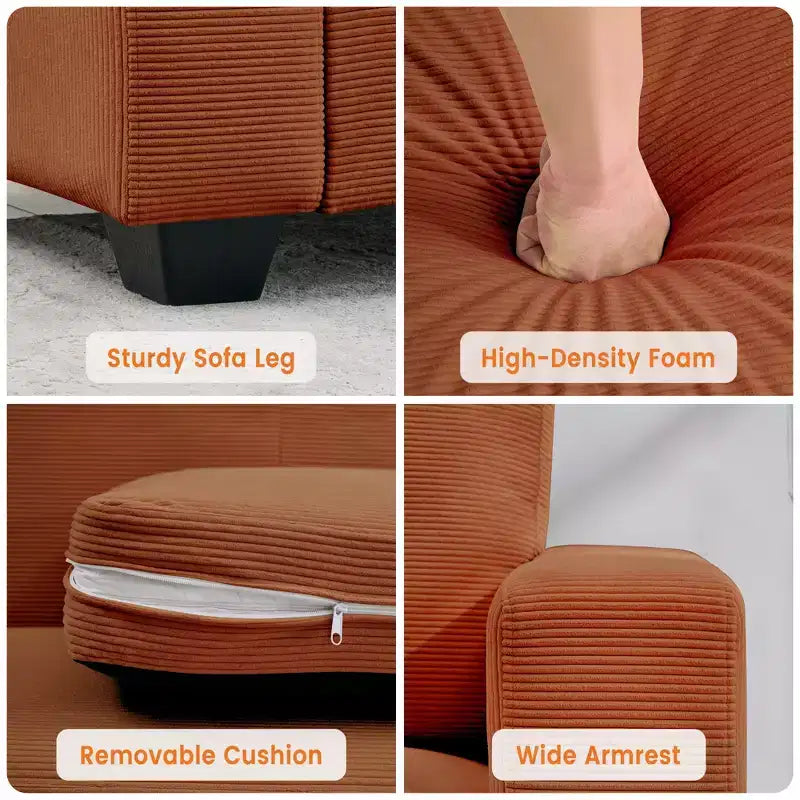 Divano Moderno 2 Posti, Divano Oversize in Corduroy con Fodera Lavabile, Seduta Profonda con Bracciolo Largo, Comodo Divano Cloud per Soggiorno, Camera da Letto, Ufficio