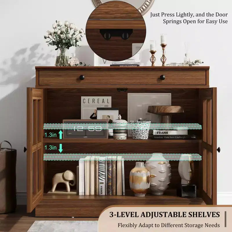 Credenza da 35 pollici, Mobiletto Buffet, Mobile Bar per Caffè con Porta a Vetro e Cassetto, Tavolo Consolle da Ingresso, Mobile Contenitore