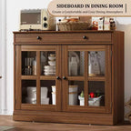 Credenza da 35 pollici, Mobiletto Buffet, Mobile Bar per Caffè con Porta a Vetro e Cassetto, Tavolo Consolle da Ingresso, Mobile Contenitore