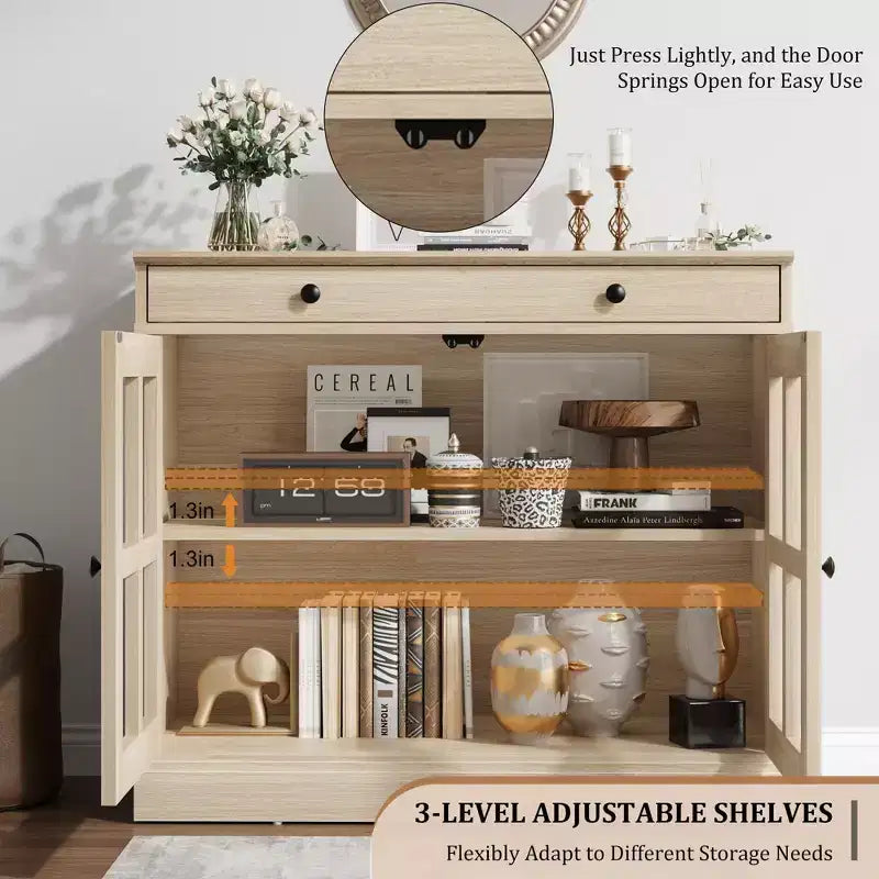 Credenza da 35 pollici, Mobiletto Buffet, Mobile Bar per Caffè con Porta a Vetro e Cassetto, Tavolo Consolle da Ingresso, Mobile Contenitore