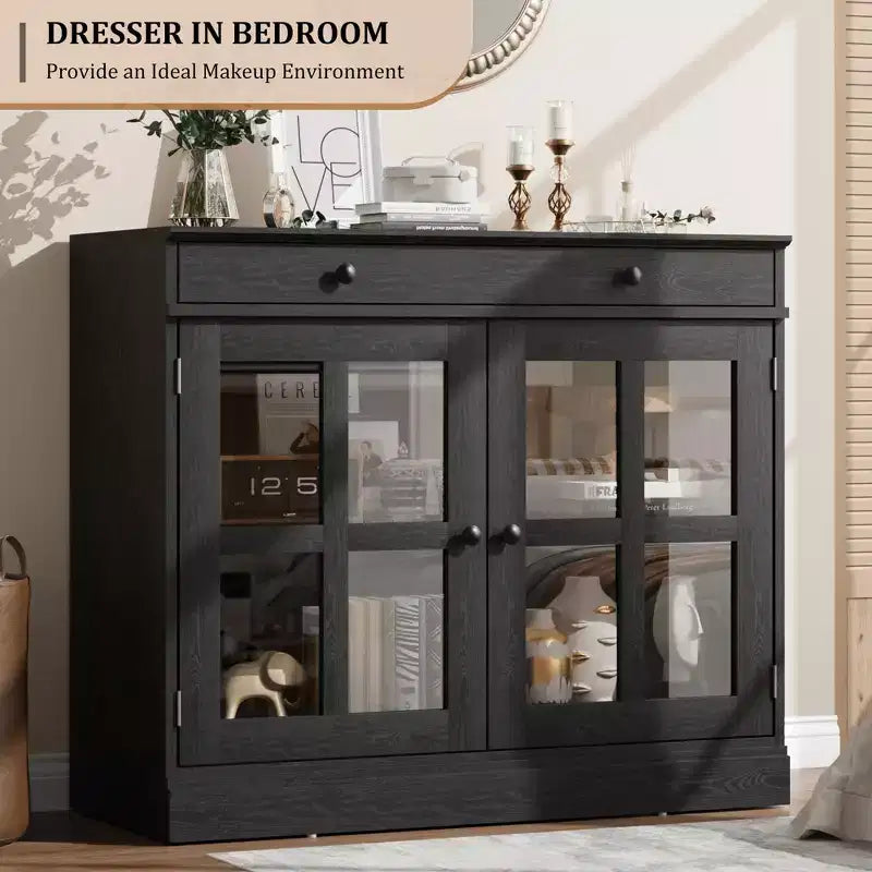 Credenza da 35 pollici, Mobiletto Buffet, Mobile Bar per Caffè con Porta a Vetro e Cassetto, Tavolo Consolle da Ingresso, Mobile Contenitore