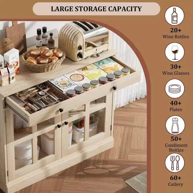 Credenza da 35 pollici, Mobiletto Buffet, Mobile Bar per Caffè con Porta a Vetro e Cassetto, Tavolo Consolle da Ingresso, Mobile Contenitore
