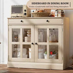 Credenza da 35 pollici, Mobiletto Buffet, Mobile Bar per Caffè con Porta a Vetro e Cassetto, Tavolo Consolle da Ingresso, Mobile Contenitore
