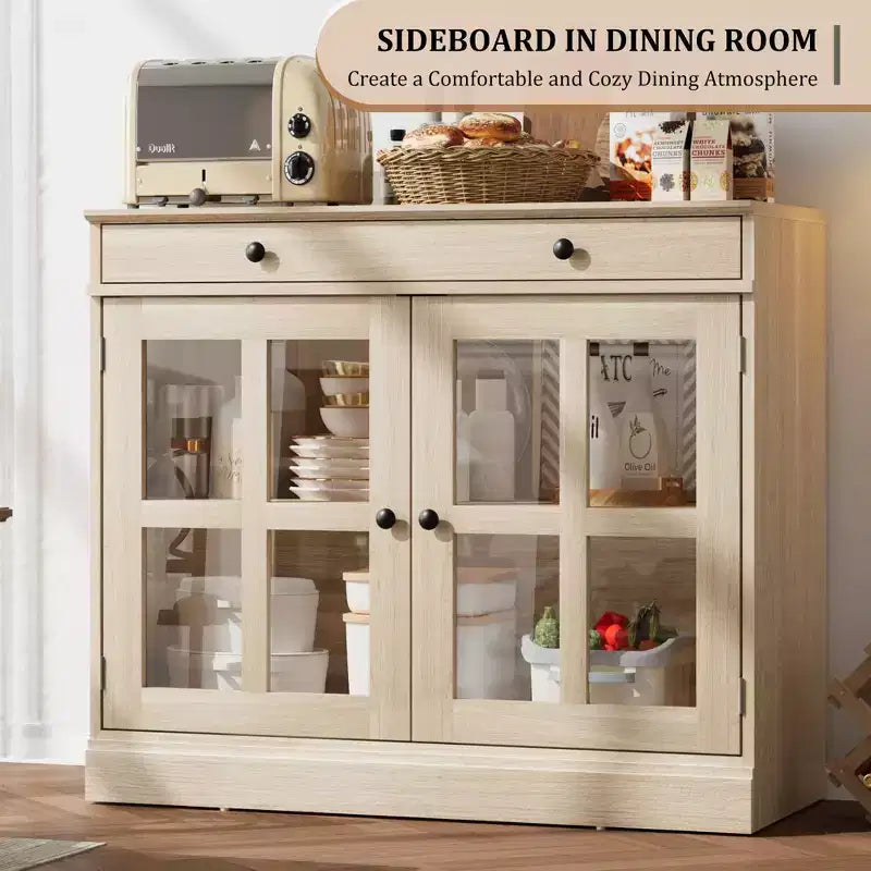 Credenza da 35 pollici, Mobiletto Buffet, Mobile Bar per Caffè con Porta a Vetro e Cassetto, Tavolo Consolle da Ingresso, Mobile Contenitore