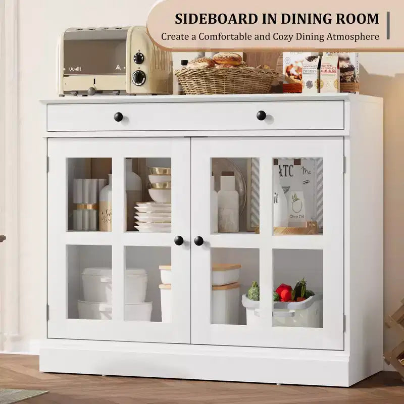 Credenza da 35 pollici, Mobiletto Buffet, Mobile Bar per Caffè con Porta a Vetro e Cassetto, Tavolo Consolle da Ingresso, Mobile Contenitore