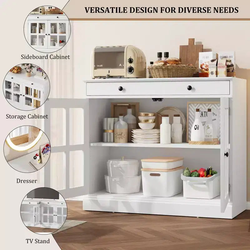 Credenza da 35 pollici, Mobiletto Buffet, Mobile Bar per Caffè con Porta a Vetro e Cassetto, Tavolo Consolle da Ingresso, Mobile Contenitore