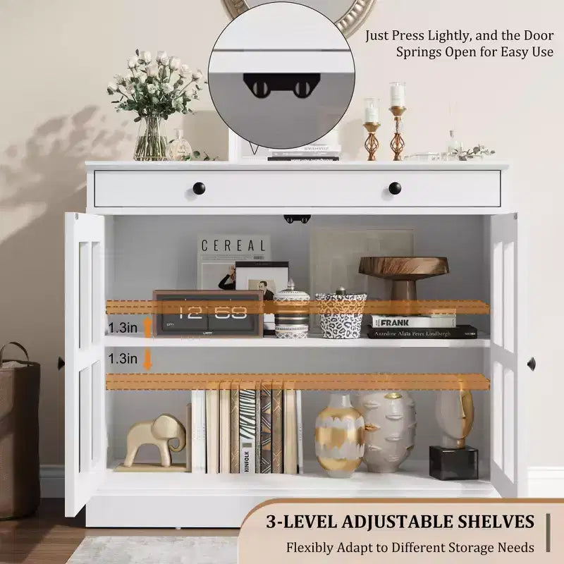Credenza da 35 pollici, Mobiletto Buffet, Mobile Bar per Caffè con Porta a Vetro e Cassetto, Tavolo Consolle da Ingresso, Mobile Contenitore
