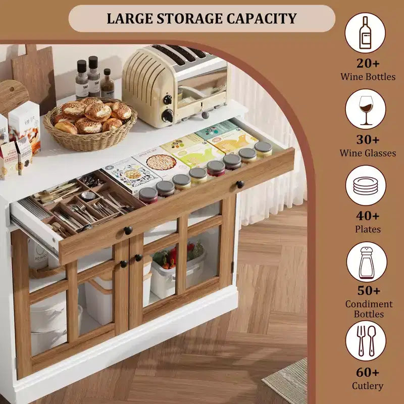 Credenza da 35 pollici, Mobiletto Buffet, Mobile Bar per Caffè con Porta a Vetro e Cassetto, Tavolo Consolle da Ingresso, Mobile Contenitore