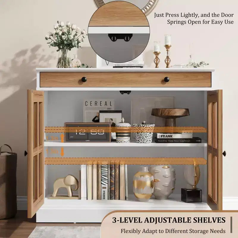 Credenza da 35 pollici, Mobiletto Buffet, Mobile Bar per Caffè con Porta a Vetro e Cassetto, Tavolo Consolle da Ingresso, Mobile Contenitore