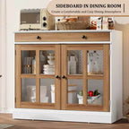 Credenza da 35 pollici, Mobiletto Buffet, Mobile Bar per Caffè con Porta a Vetro e Cassetto, Tavolo Consolle da Ingresso, Mobile Contenitore