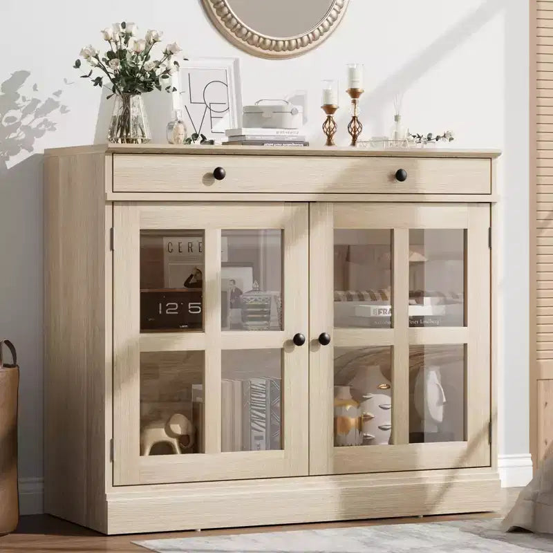 Credenza da 35 pollici, Mobiletto Buffet, Mobile Bar per Caffè con Porta a Vetro e Cassetto, Tavolo Consolle da Ingresso, Mobile Contenitore