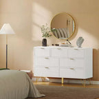 Comodino/Cassettiera a 7 cassetti scanalata per camera da letto, cassettiera alta moderna con maniglia in metallo e design a profilo curvo, organizer per cassetti in legno