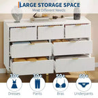 Comodino/Cassettiera a 7 cassetti scanalata per camera da letto, cassettiera alta moderna con maniglia in metallo e design a profilo curvo, organizer per cassetti in legno