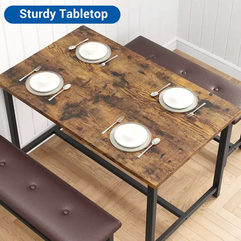 Set da pranzo con tavolo per 4 persone, tavolo da cucina con 2 panche imbottite, set da pranzo in legno per cucina, per piccoli spazi, appartamento, casa, cena
