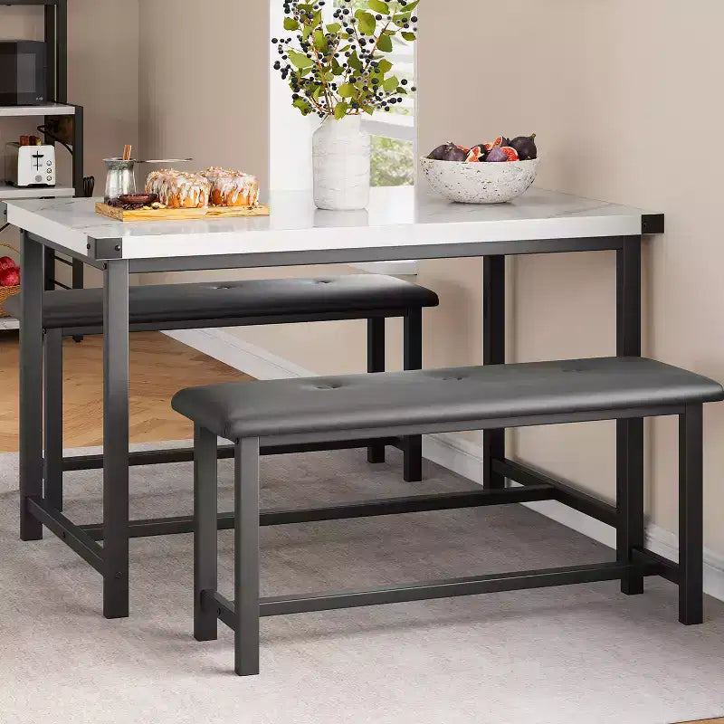 Dining Table Set for 4, Kitchen Table with 2 Upholstered Benches, Wood Kitchen Dining Room Set, for Small Space, Apartment, Home, Dinner