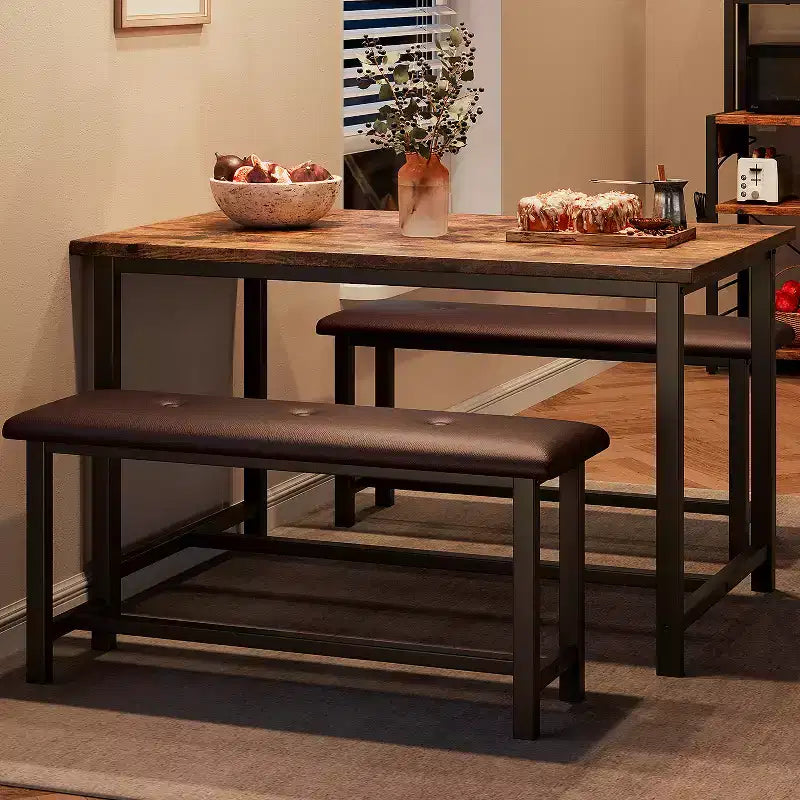 Set da pranzo con tavolo per 4 persone, tavolo da cucina con 2 panche imbottite, set da pranzo in legno per cucina, per piccoli spazi, appartamento, casa, cena
