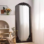 PexFix 28 pollici L x 67 pollici A Specchio a figura intera in legno massello con cornice ad arco intagliata fai da te, stile rustico, color antracite