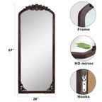 PexFix 28 pollici L x 67 pollici A Specchio a figura intera in legno massello con cornice ad arco intagliata fai da te, stile rustico, color antracite