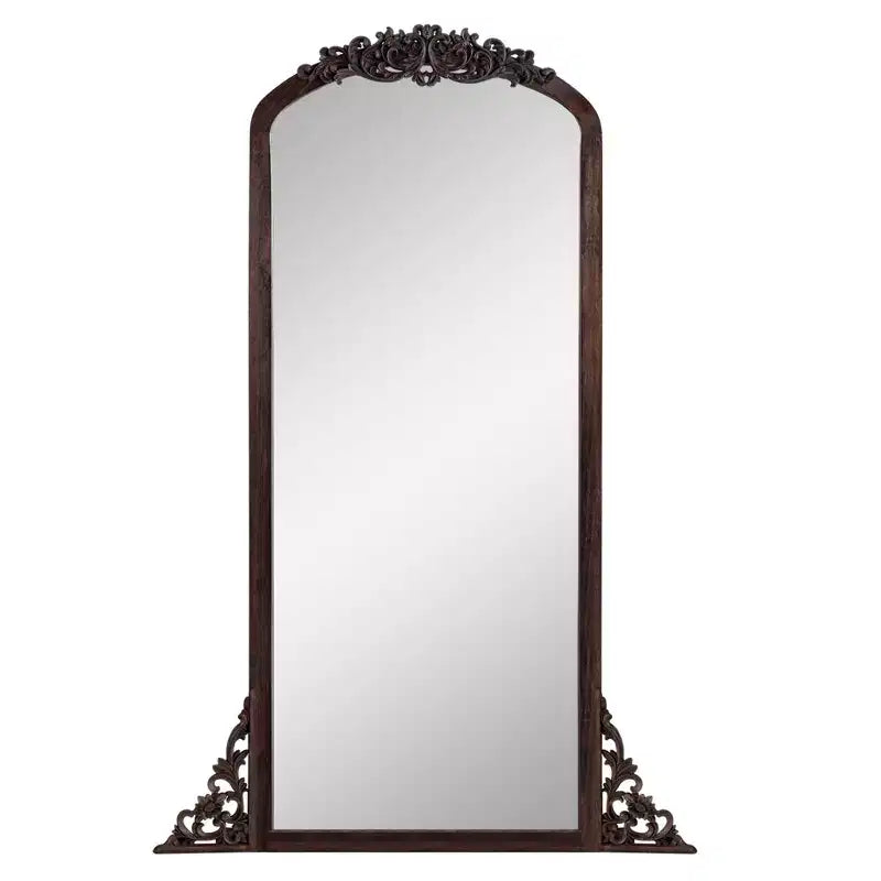 PexFix 28 pollici L x 67 pollici A Specchio a figura intera in legno massello con cornice ad arco intagliata fai da te, stile rustico, color antracite