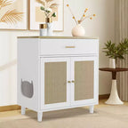 Mobiletto per Gatti in Rattan con Struttura in Truciolato, Elegante Intreccio in Rattan, Costruzione Durevole, Interni Spaziosi e Design Elegante