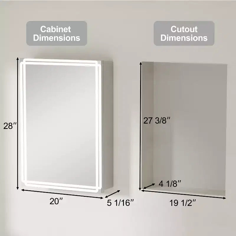 Pensile da bagno Alita con specchi e luci, 3 modalità di illuminazione, antiappannamento, dimmerabile, funzione memoria, presa di corrente, argento