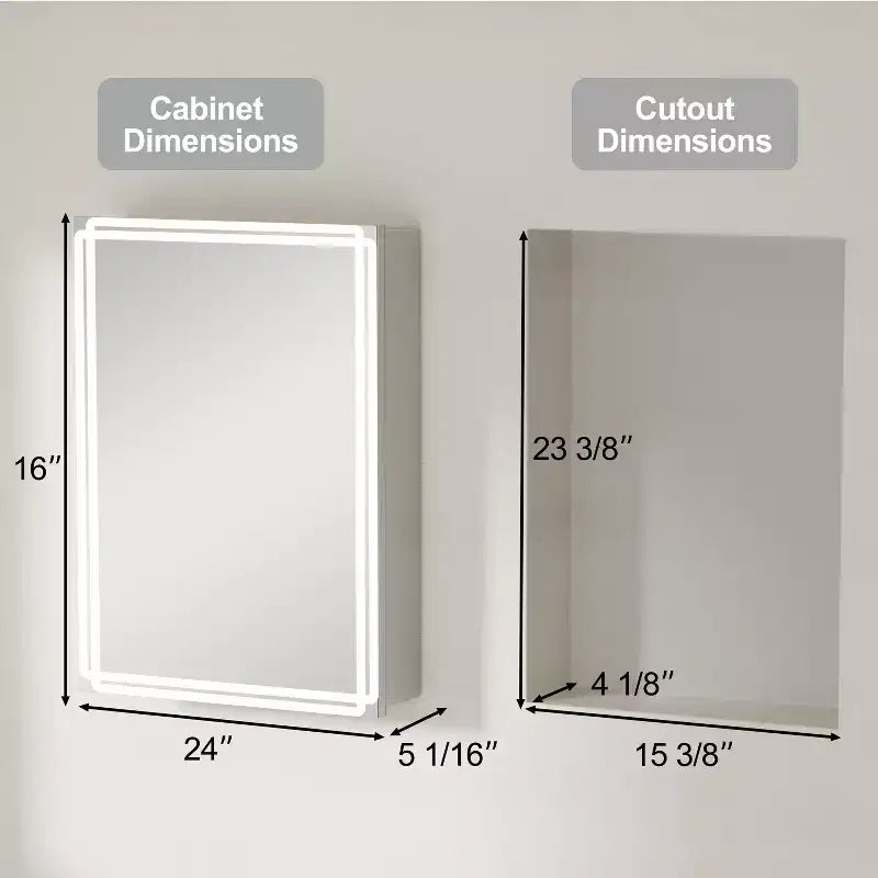 Pensile da bagno Alita con specchi e luci, 3 modalità di illuminazione, antiappannamento, dimmerabile, funzione memoria, presa di corrente, argento