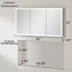Pensile da bagno Alita con specchi e luci, 3 modalità di illuminazione, antiappannamento, dimmerabile, funzione memoria, presa di corrente, argento