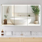 Pensile da bagno Alita con specchi e luci, 3 modalità di illuminazione, antiappannamento, dimmerabile, funzione memoria, presa di corrente, argento