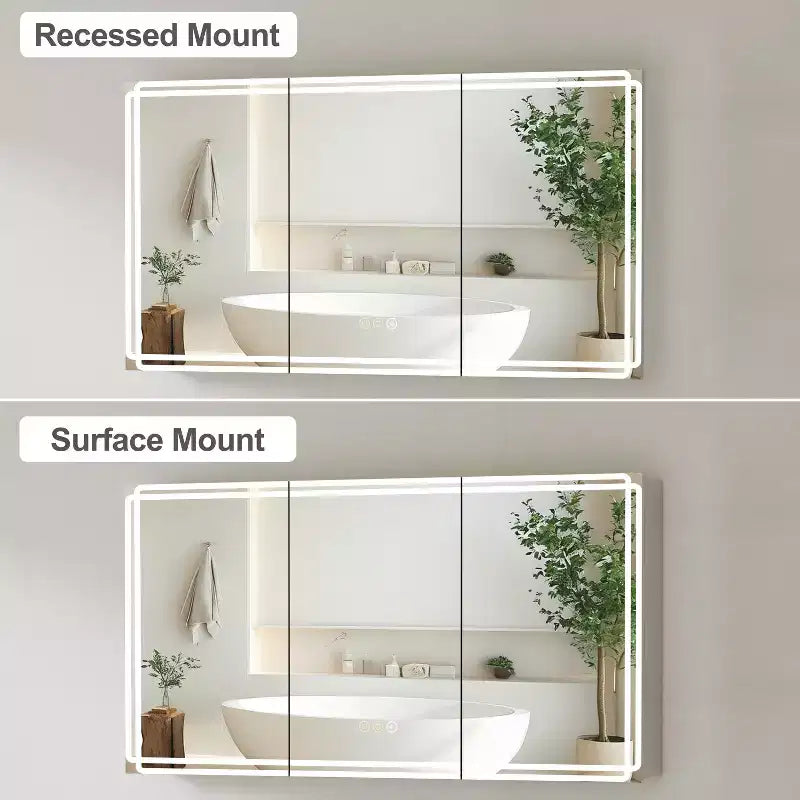 Pensile da bagno Alita con specchi e luci, 3 modalità di illuminazione, antiappannamento, dimmerabile, funzione memoria, presa di corrente, argento