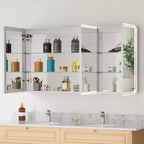 Pensile da bagno Alita con specchi e luci, 3 modalità di illuminazione, antiappannamento, dimmerabile, funzione memoria, presa di corrente, argento