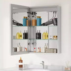 Pensile da bagno Alita con specchi e luci, 3 modalità di illuminazione, antiappannamento, dimmerabile, funzione memoria, presa di corrente, argento