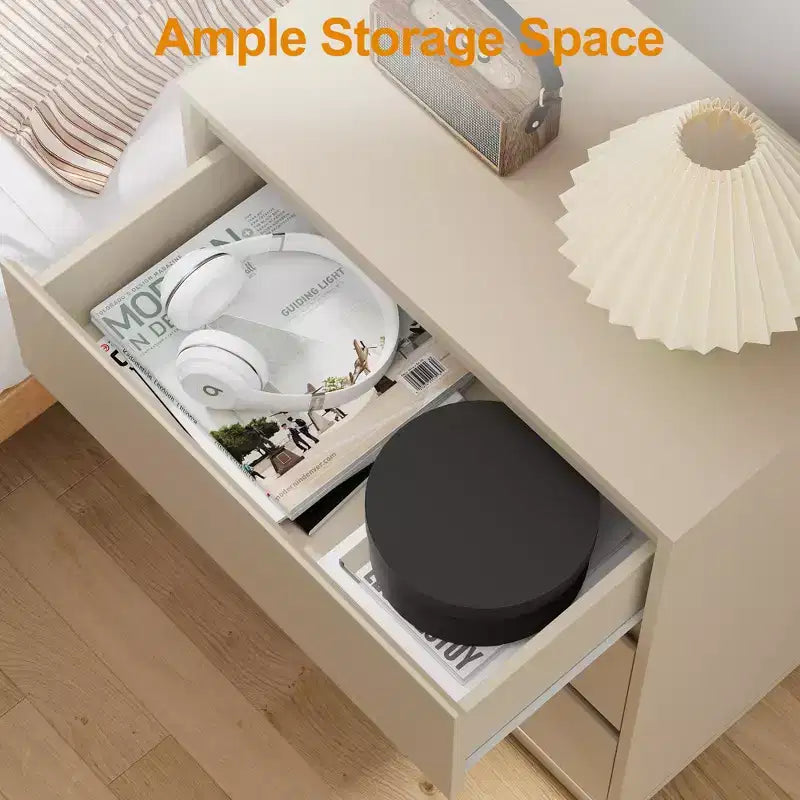 Heynemo Comodini Larghi con 3 Cassetti (Set da 2), Cassettiera Moderna per Camera da Letto, Tavolino d'Appoggio Grande con Sistema di Estrazione Nascosto
