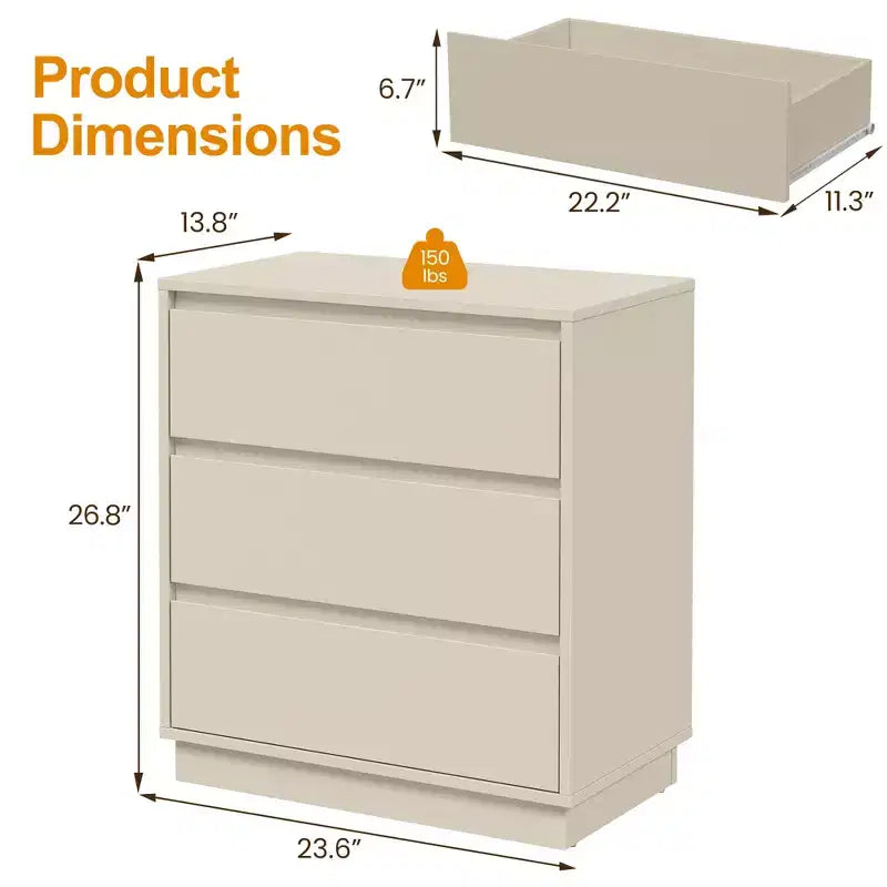 Heynemo Comodini Larghi con 3 Cassetti (Set da 2), Cassettiera Moderna per Camera da Letto, Tavolino d'Appoggio Grande con Sistema di Estrazione Nascosto