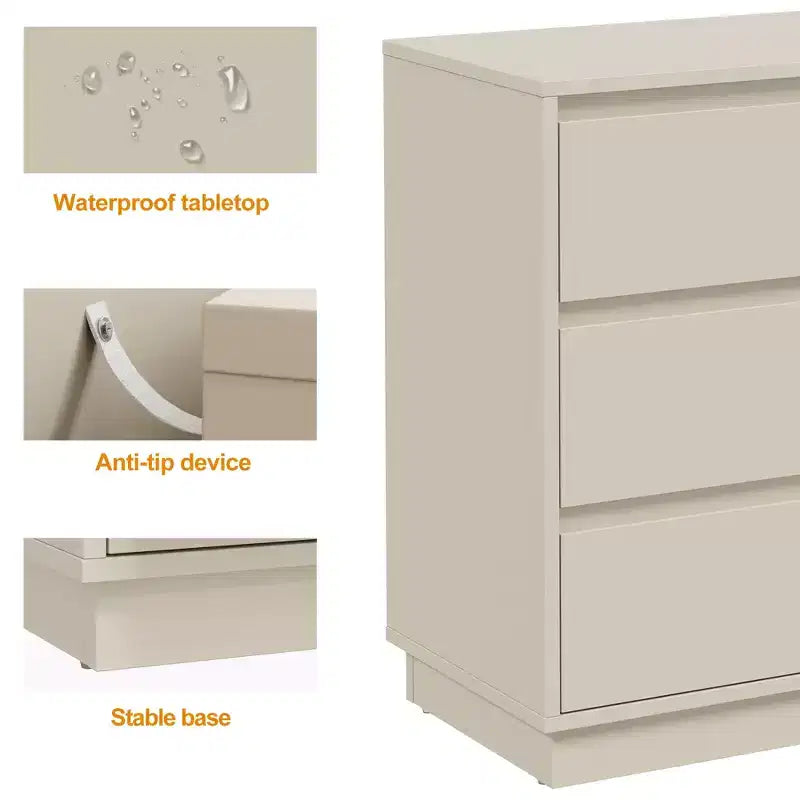 Heynemo Comodini Larghi con 3 Cassetti (Set da 2), Cassettiera Moderna per Camera da Letto, Tavolino d'Appoggio Grande con Sistema di Estrazione Nascosto