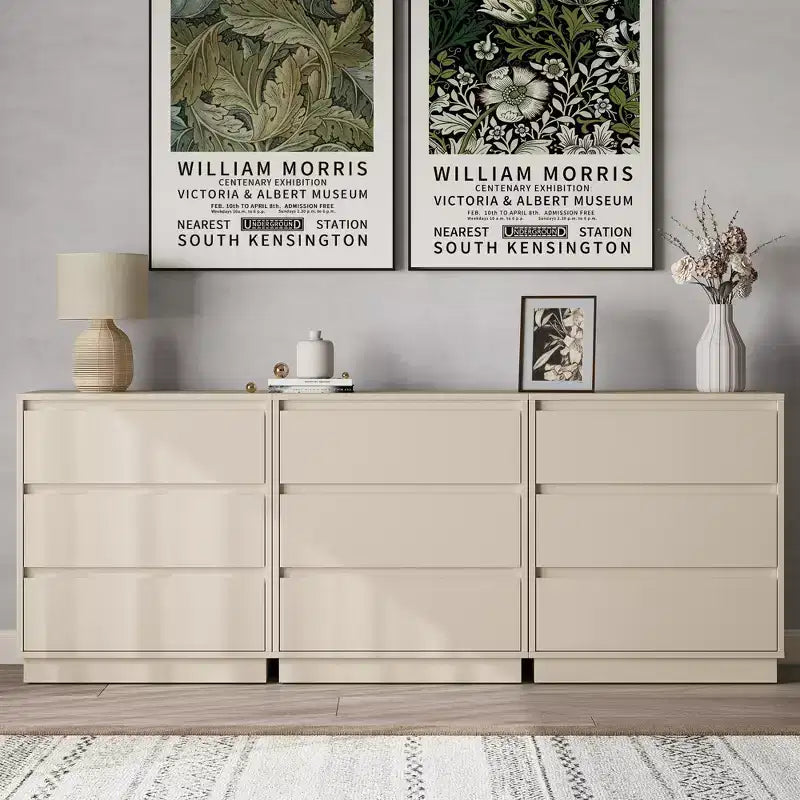 Heynemo Comodini Larghi con 3 Cassetti (Set da 2), Cassettiera Moderna per Camera da Letto, Tavolino d'Appoggio Grande con Sistema di Estrazione Nascosto