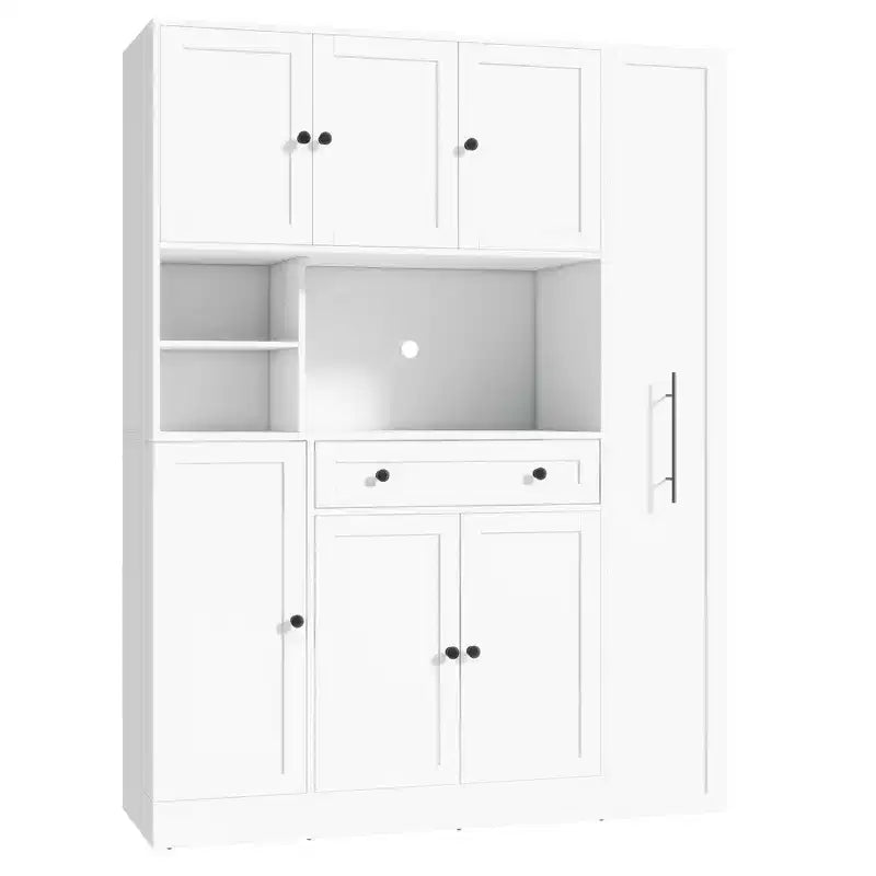 Credenza Whisen con vetrina, mobiletto estraibile e cassetto