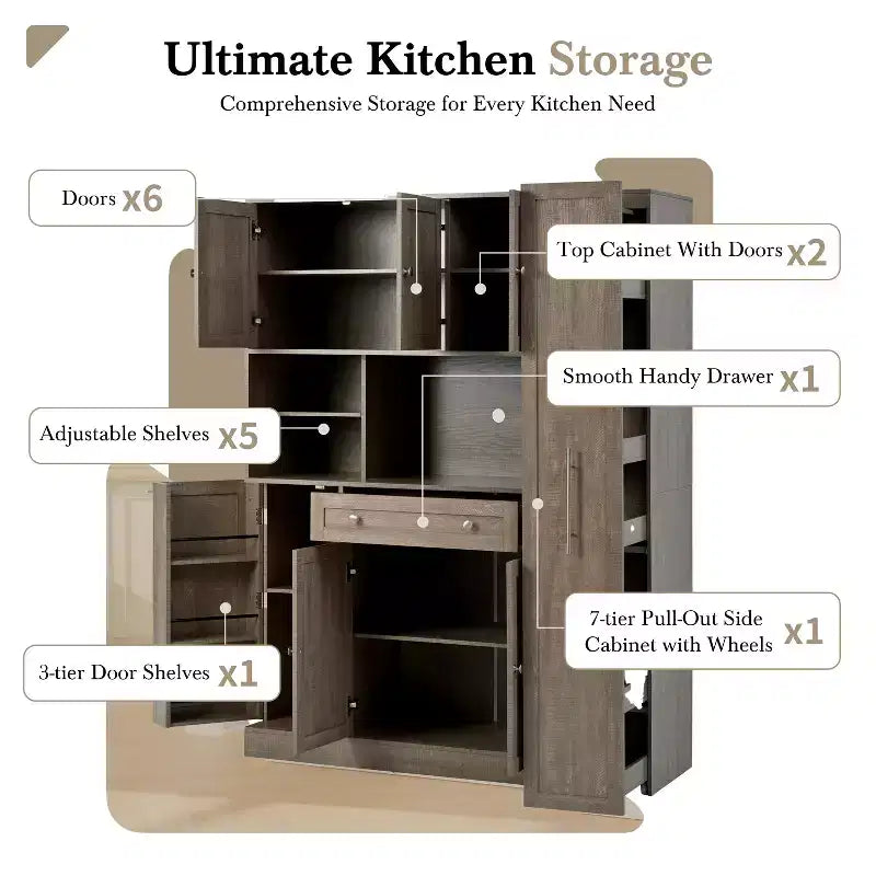 Credenza Whisen con vetrina, mobiletto estraibile e cassetto